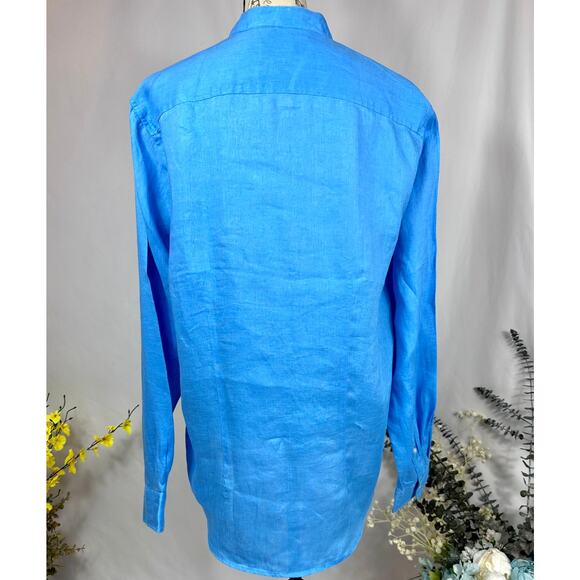 Piombo Pure Linen Long Sleeve Shirt with Mandarin Collar L - Picture 6 of 10